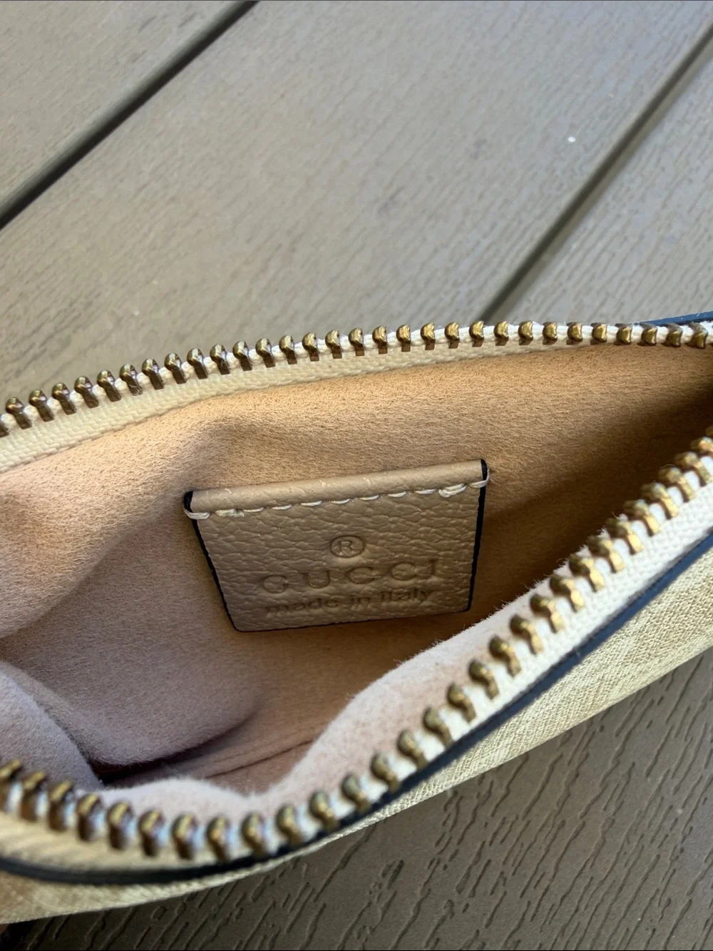 Inspired Beige Monogram Canvas Key Pouch with Gold Clip